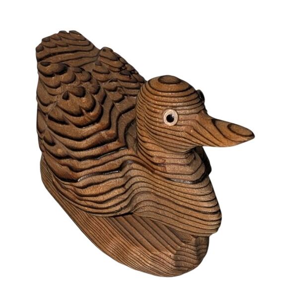 Vintage 1960s MCM Japanese Cryptomeria Hand Carved Wooden Duck - Picture 1 of 6